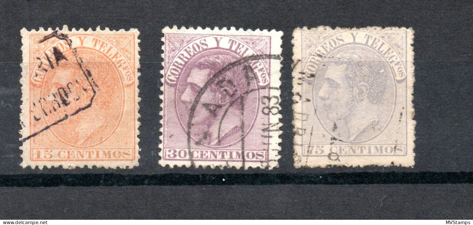 Spain 1882 Old Set King Alfonso XII Stamps (Michel 186/88) Used - Gebraucht