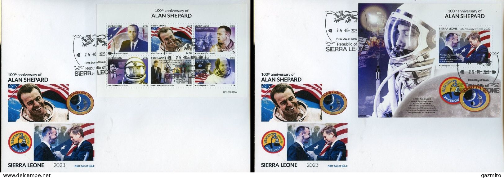 Sierra Leone 2023, Space, A. Shepard, 4val In BF+BF In 2FDC - Sierra Leone (1961-...)