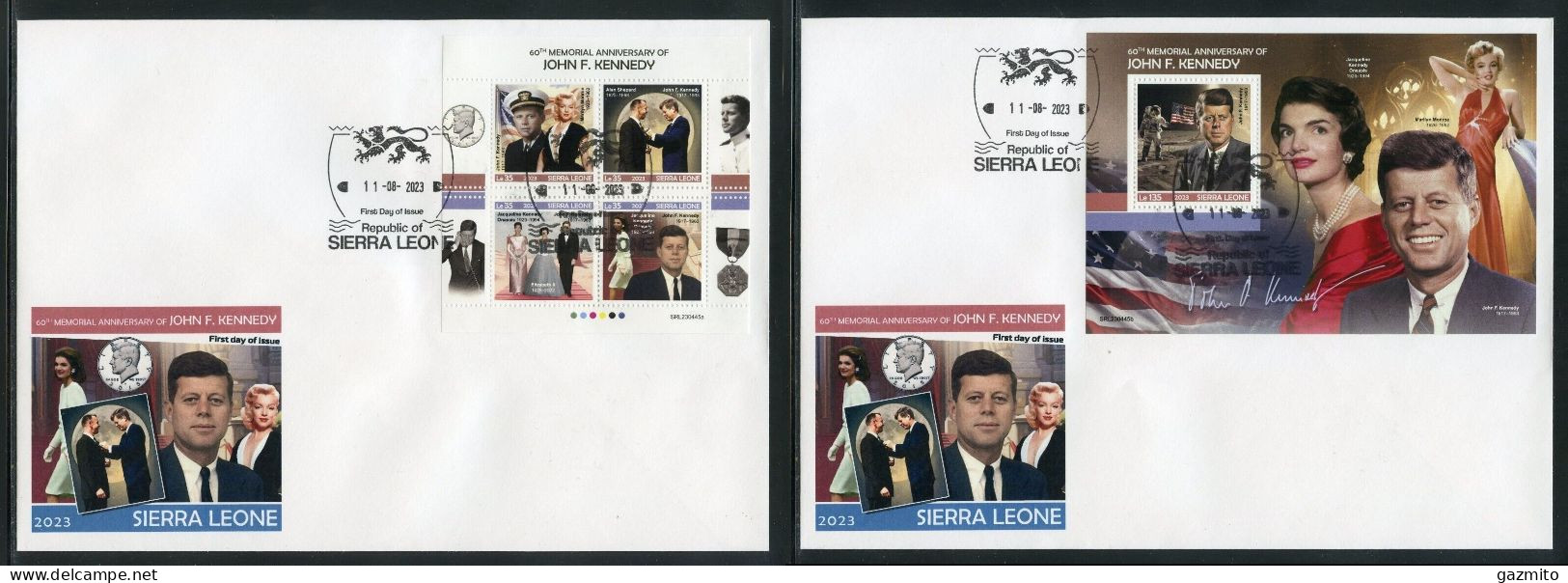 Sierra Leone 2023, Kennedy, Monroe, Space, 4val In BF +BF In 2FDC - Kennedy (John F.)