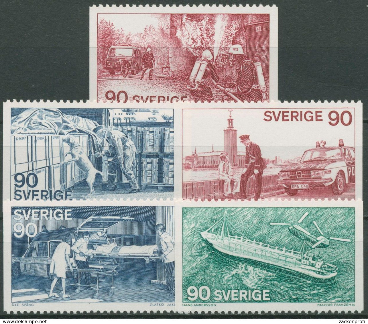 Schweden 1975 Feuerwehr Polizei Rettungsdienst 913/17 Postfrisch - Unused Stamps