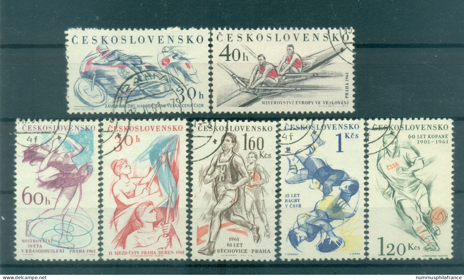 Tchécoslovaquie 1961 - Y & T N. 1125/31 - Série Sportive (Michel N. 1244/50) - Gebraucht