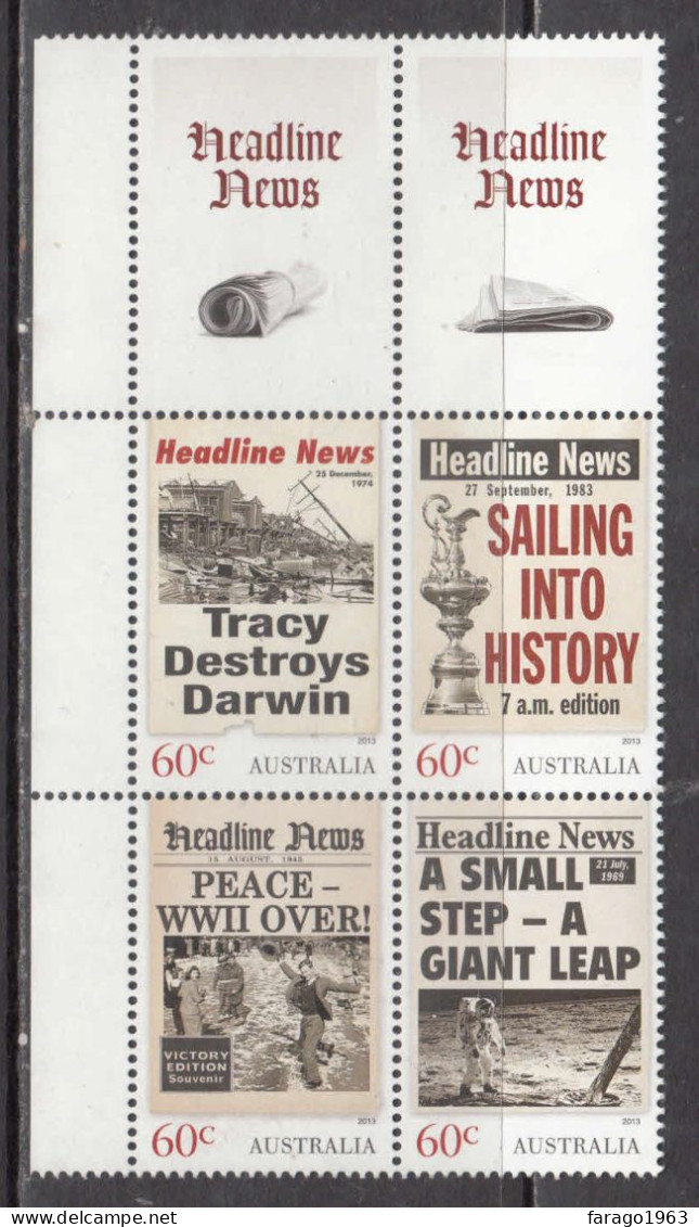 2013 Australia Headline News Journalism Complete Block Of 4 MNH - Mint Stamps