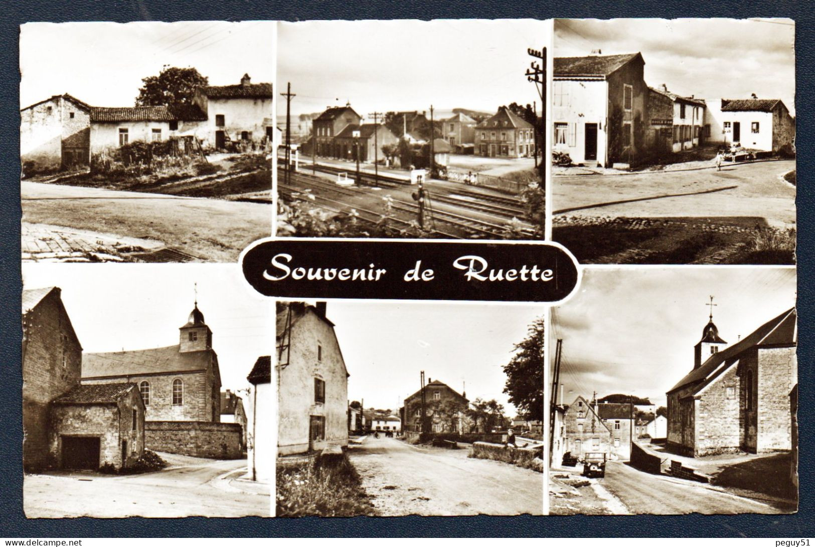 Environs De Virton. Souvenir De Ruette. Multivues. Six Vues Du Village Avec L'église St. Genèse, La Gare. - Virton