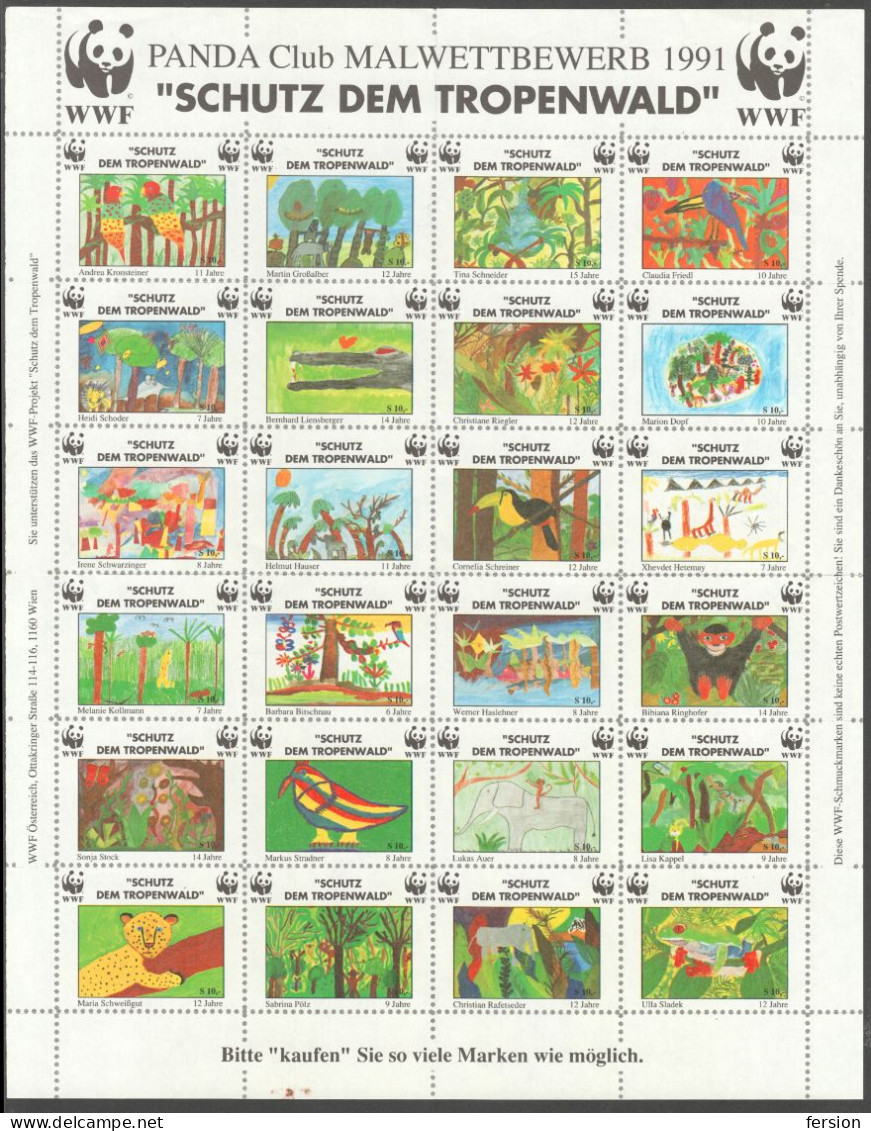 WWF W.W.F. Austria 1991 Charity LABEL CINDERELLA VIGNETTE - Mole Parrot Crocodile Lion Frog Monkey Elephant Butterfly - Otros & Sin Clasificación