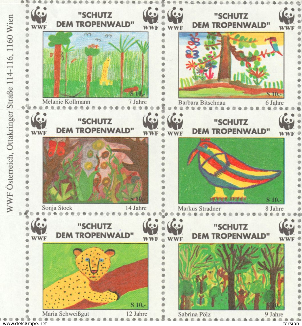 WWF W.W.F. Austria 1991 Charity LABEL CINDERELLA VIGNETTE - Mole Parrot Crocodile Lion Frog Monkey Elephant Butterfly - Autres & Non Classés
