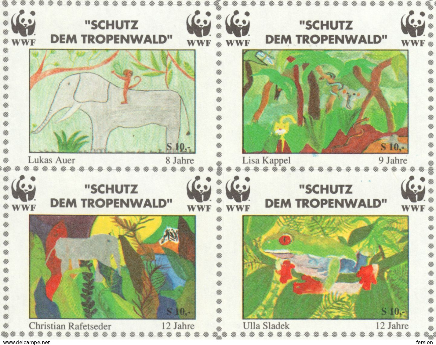 WWF W.W.F. Austria 1991 Charity LABEL CINDERELLA VIGNETTE - Mole Parrot Crocodile Lion Frog Monkey Elephant Butterfly - Other & Unclassified