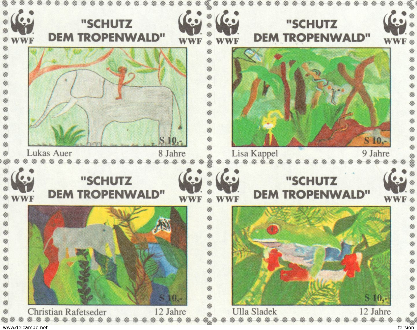 WWF W.W.F. Austria 1991 Charity LABEL CINDERELLA VIGNETTE - Mole Parrot Crocodile Lion Frog Monkey Elephant Butterfly - Sonstige & Ohne Zuordnung