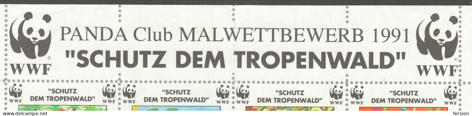 WWF W.W.F. Austria 1991 charity LABEL CINDERELLA VIGNETTE - mole parrot crocodile lion frog monkey elephant butterfly