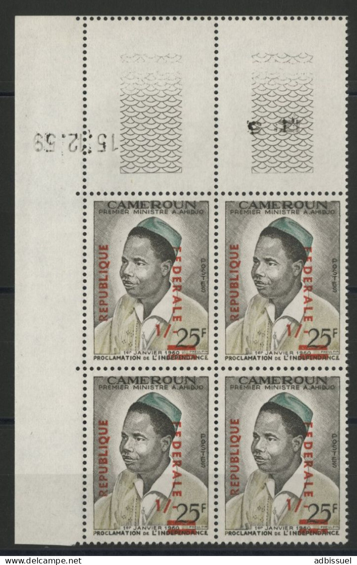 CAMEROUN N° 327 Neuf ** (MNH) Bloc De Quatre Avec Coin Daté 15/12/59 TB - Camerún (1960-...)