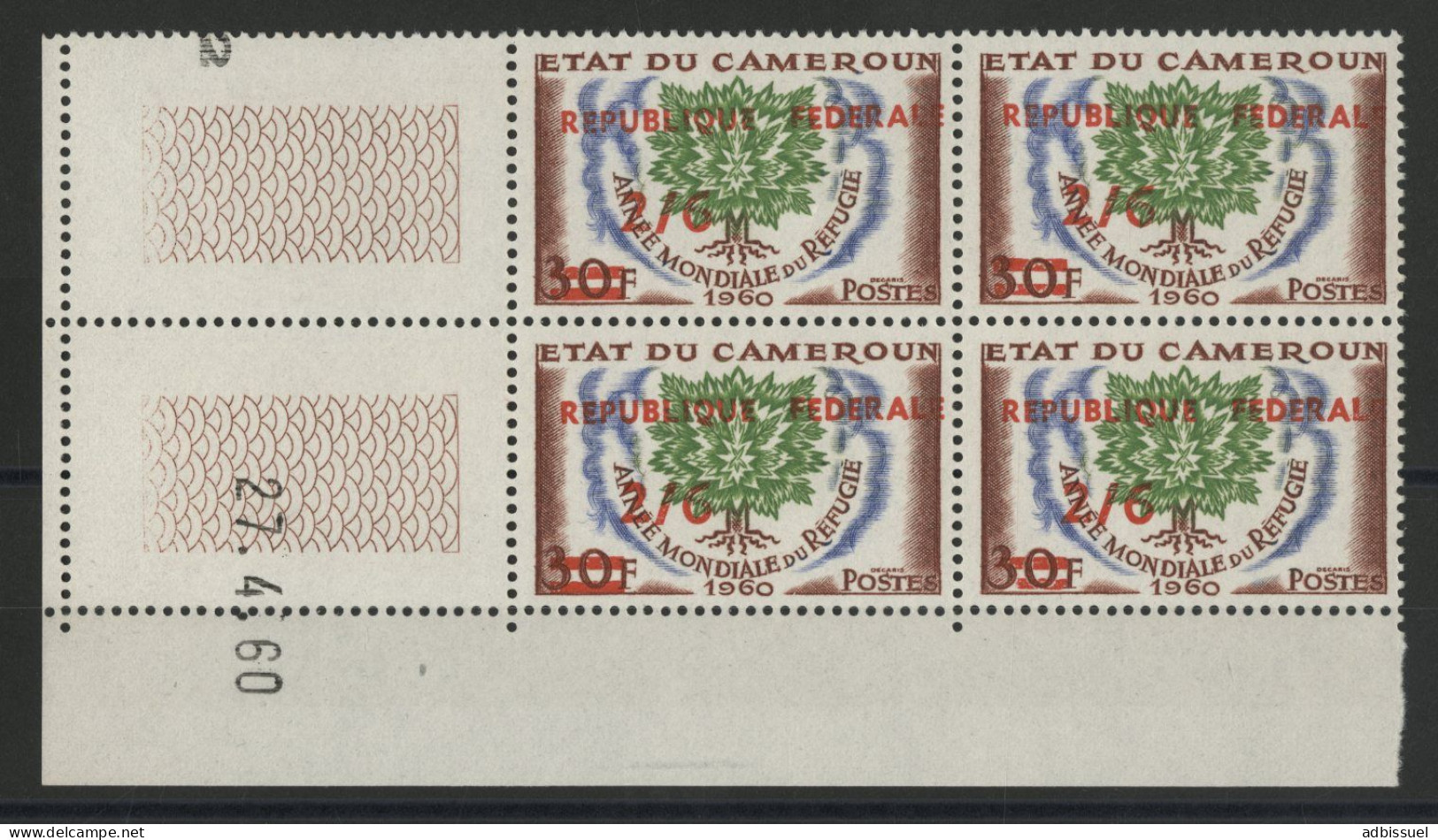 CAMEROUN N° 328 Neuf ** (MNH) Bloc De Quatre Avec Coin Daté 27/4/60 TB - Camerún (1960-...)