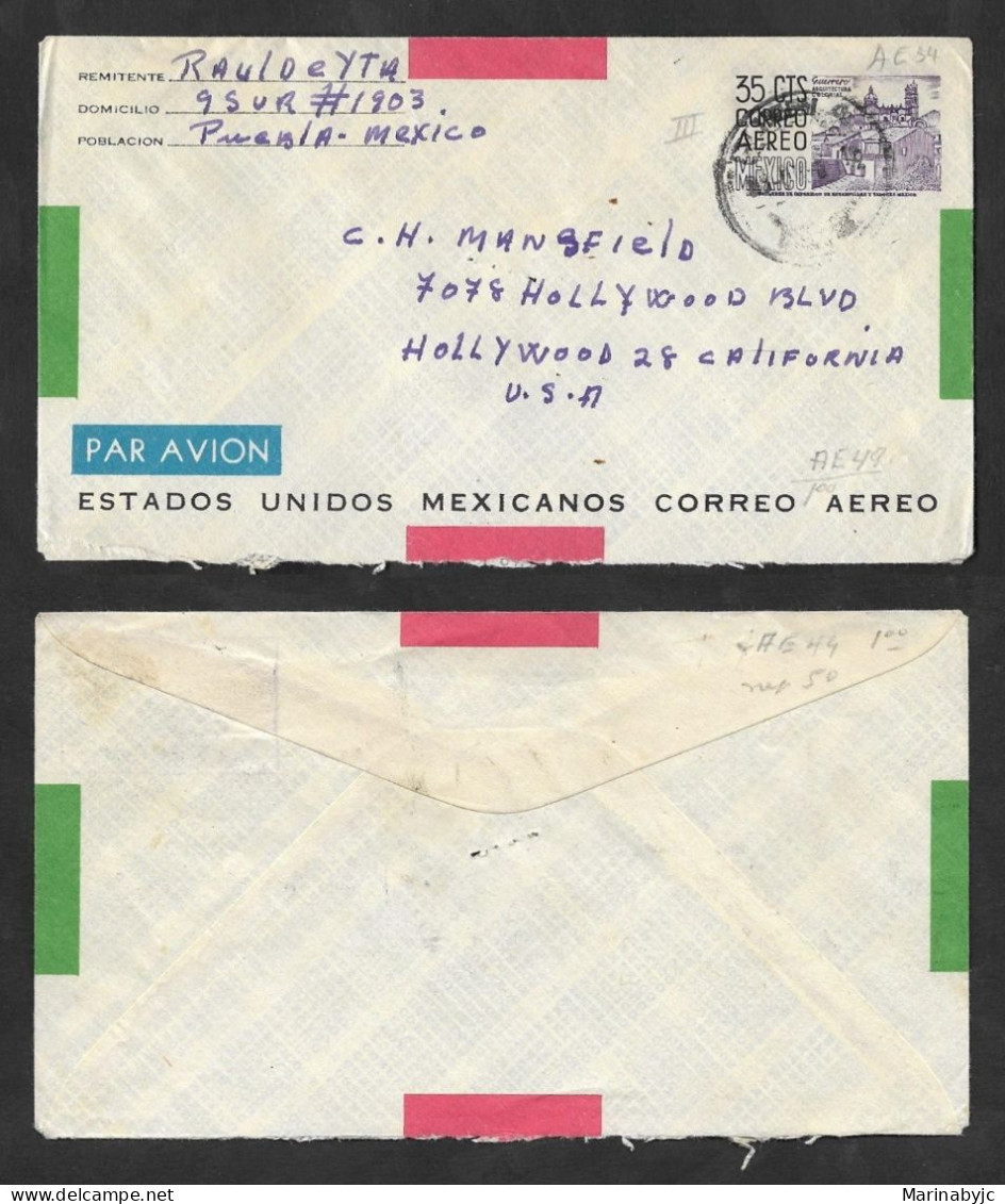 SE)1952 MEXICO  COLONIAL ARCHITECTURE, VIEW OF TAXCO 35C SCT C191, AIR MAIL, ON PUEBLA CIRCULATOR - MEXICO DF TO CALIFOR - Mexico