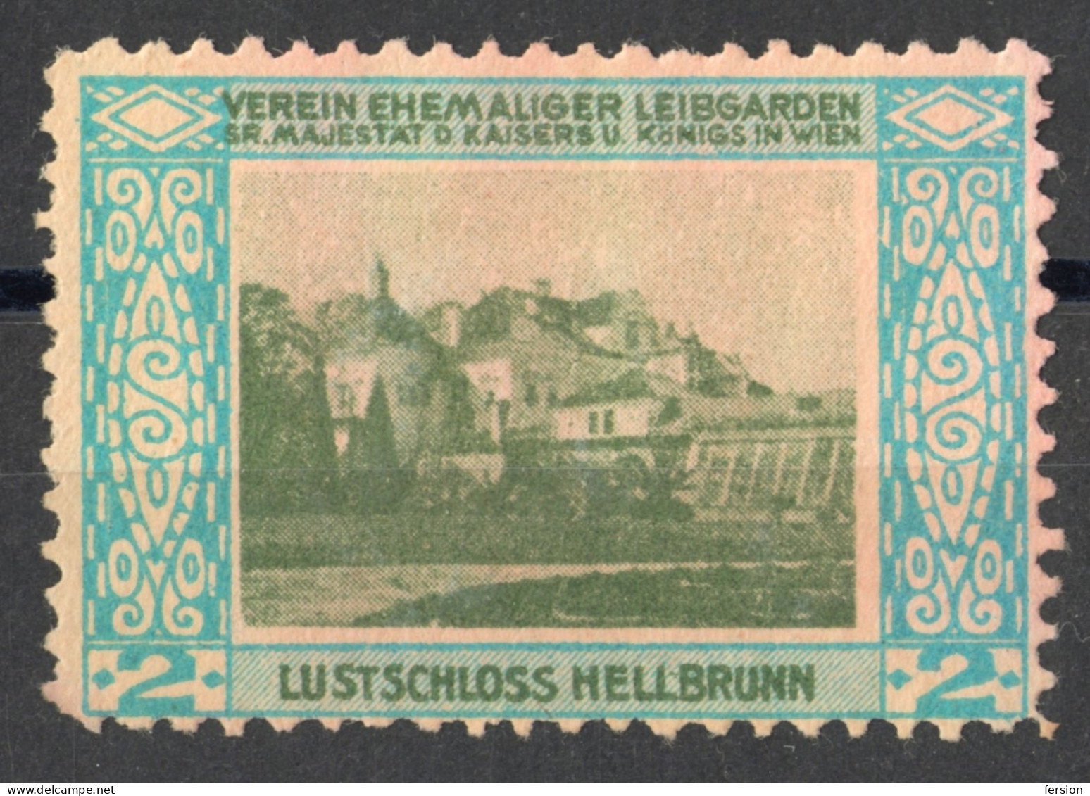 Salzburg CASTLE PALACE Hellbrunn Palace CHARITY 1910 Austria Label Cinderella Vignette VEREIN LEIBGARDEN - Castillos