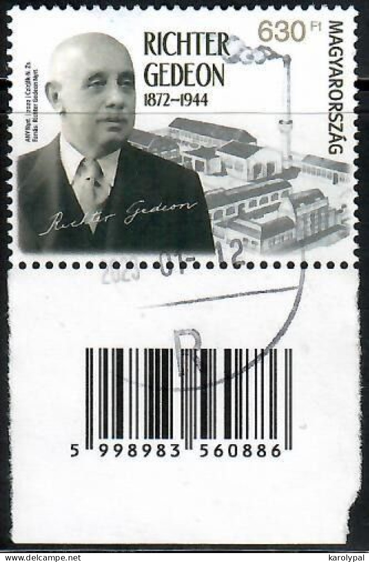 Hungary, 2022, Used, Gedeon Richter, Pharmaceutical Industry Pioneer, Mi. Nr.6281, Barr Cod - Used Stamps