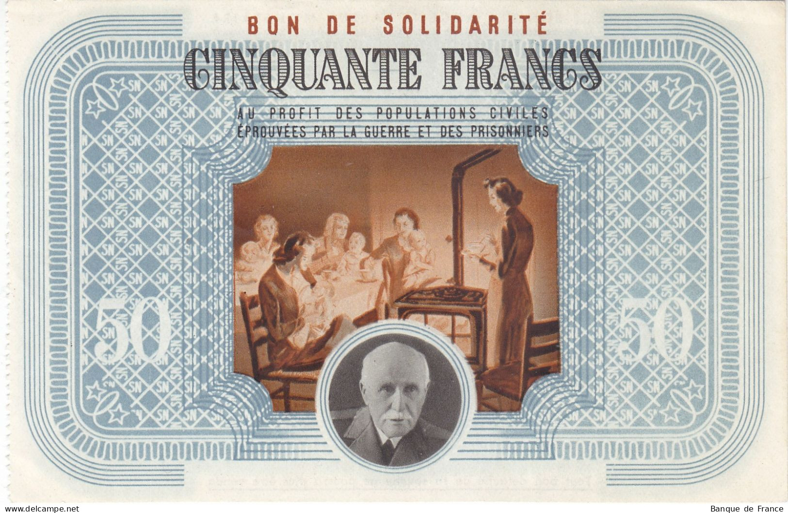 Bon De Solidarité France 50 Francs - Pétain 1941 / 1942 KL.09 NEUF - Bonds & Basic Needs