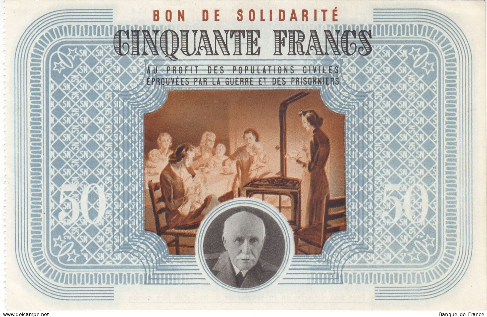 Bon De Solidarité France 50 Francs - Pétain 1941 / 1942 KL.09 NEUF - Bonos