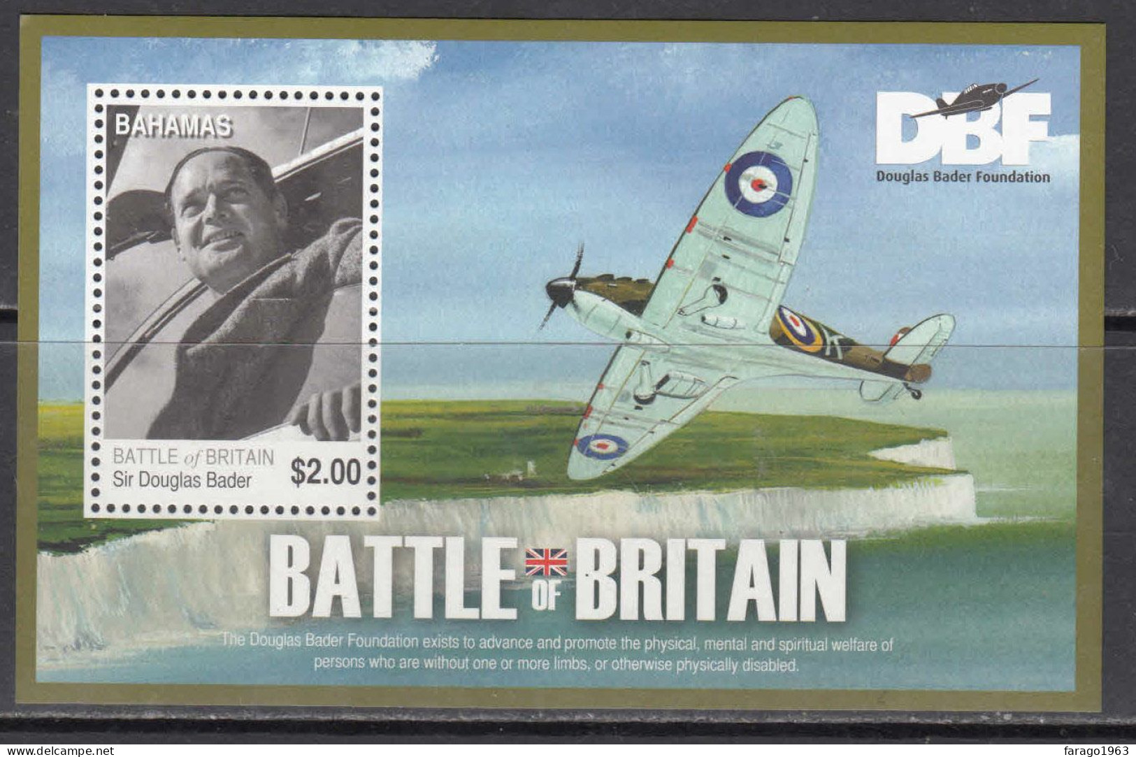 2010 Bahamas Battle Of Britain Military Aviation History Spitfire WWII Souvenir Sheet - Bahama's (1973-...)