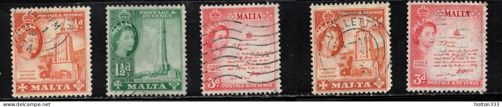 MALTA Scott # 247, 249, 252 Used  - QEII & Various Topics - Malta (...-1964)