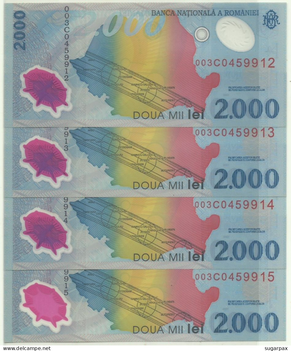 ROMANIA - 4 X 2.000 Lei - 1999 - Pick 111.a - Unc. - Série 003C - Total Solar ECLIPSE Commemorative POLYMER - 2000 - Roumanie