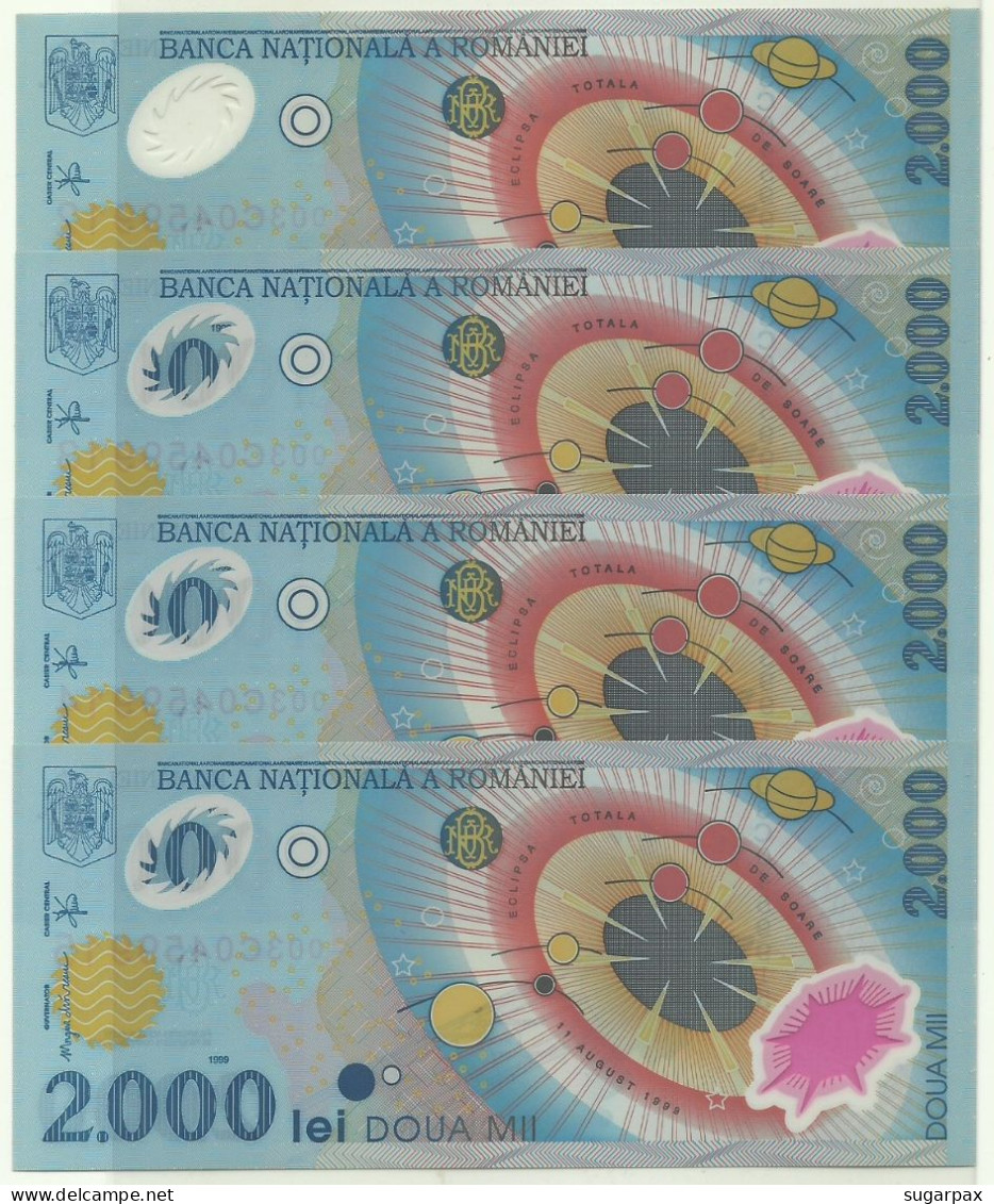 ROMANIA - 4 X 2.000 Lei - 1999 - Pick 111.a - Unc. - Série 003C - Total Solar ECLIPSE Commemorative POLYMER - 2000 - Roumanie