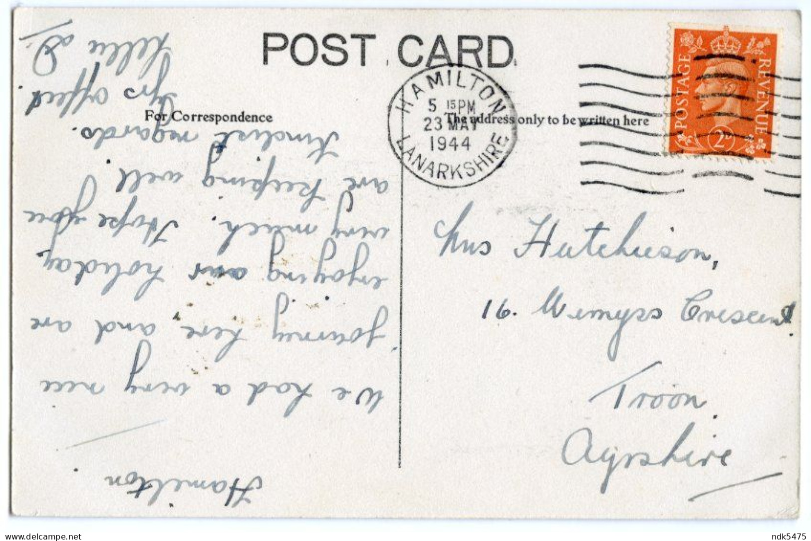 HAMILTON - PEACOCK CROSS / POSTMARK / TROON, WEMYSS CRESCENT, (HUTCHIESON) - Lanarkshire / Glasgow