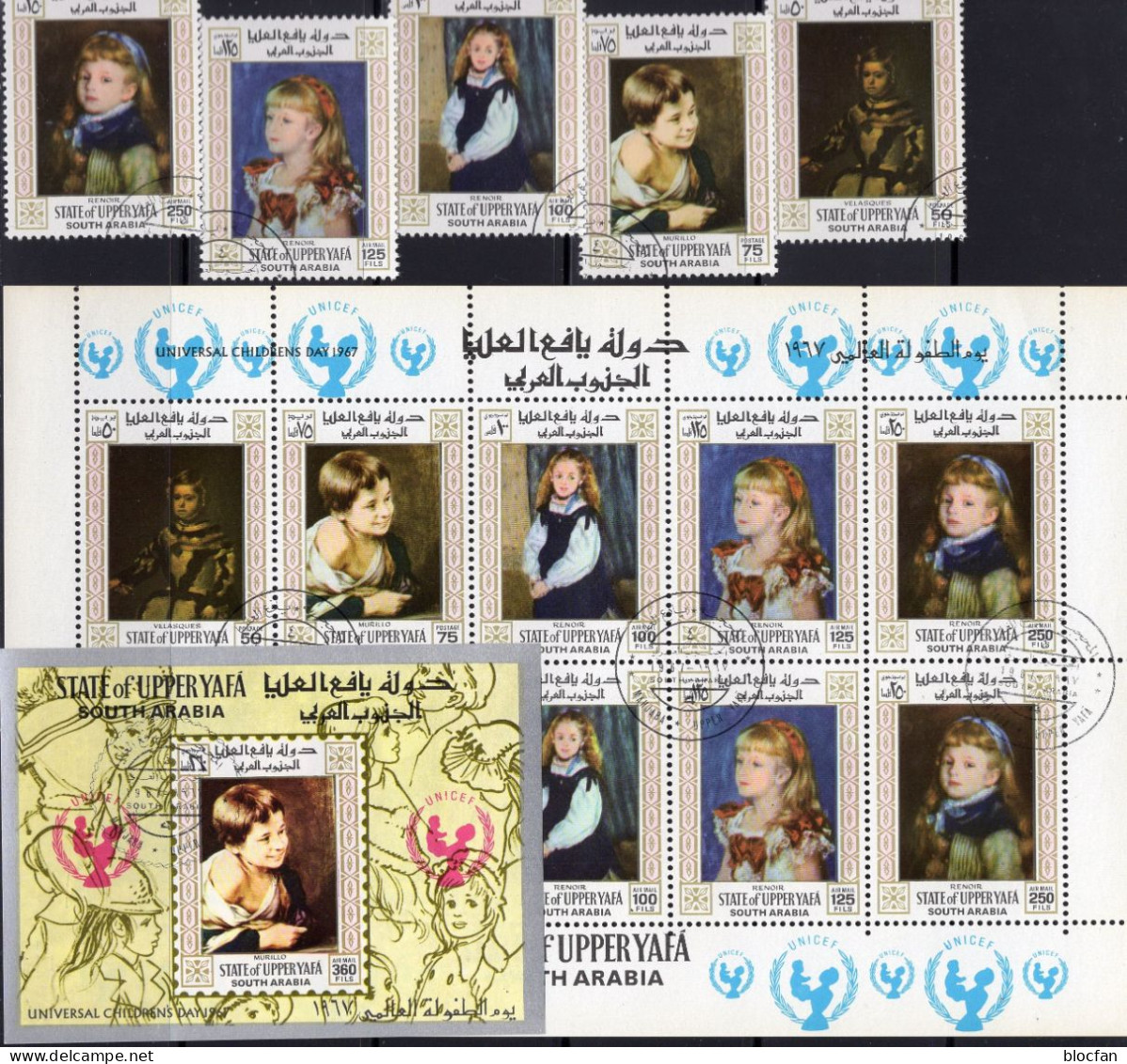 Kunst 1967 Südarabien Yafa 83/87,10-KB+Bl.15 O 18€ UNICEF Kinderbild Von Velazquez Children Art Ms Bloc Sheet Bf Arabien - Schilderijen