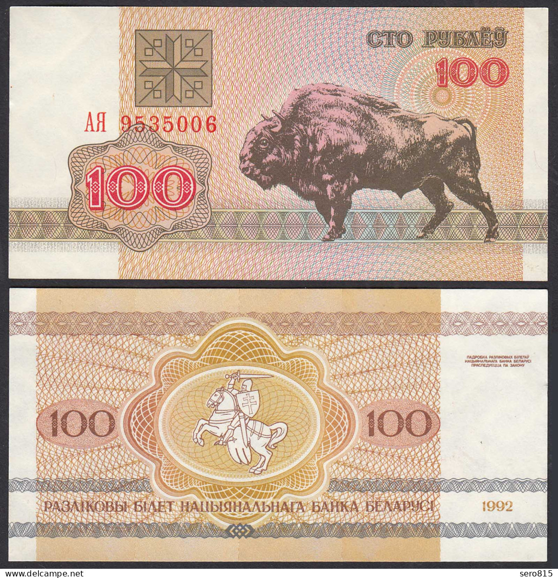 Weißrussland - Belarus 100 Rubel 1992 UNC (1) Pick Nr. 8 - Bison  (31528 - Andere - Europa