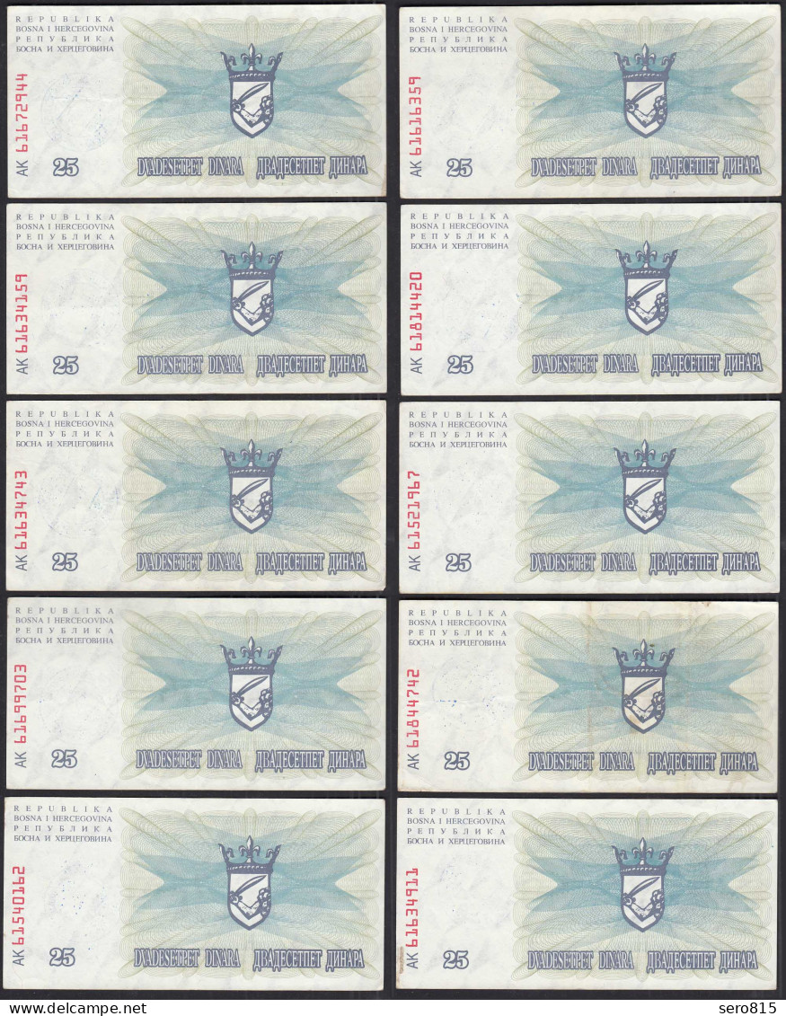 BOSNIEN - HERZEGOVINA 10 St.á 25.000 Grün Dinara 15.10.1993 Pick 54a VF/XF (2/3) - Bosnia And Herzegovina