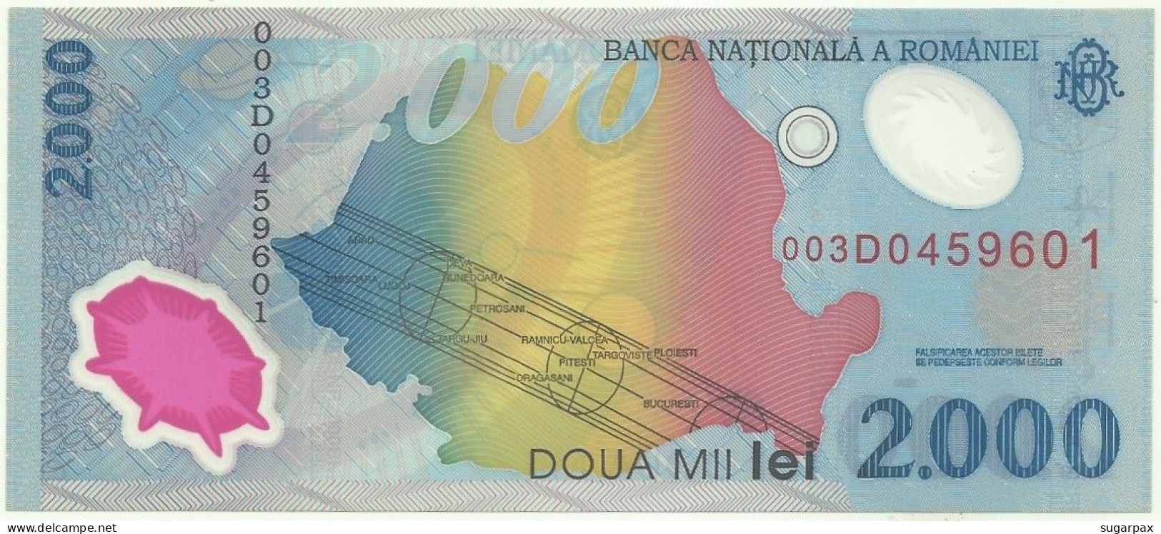 ROMANIA - 2.000 Lei - 1999 - Pick 111.a - Unc. - Série 003D - Total Solar ECLIPSE Commemorative POLYMER - 2000 - Romania