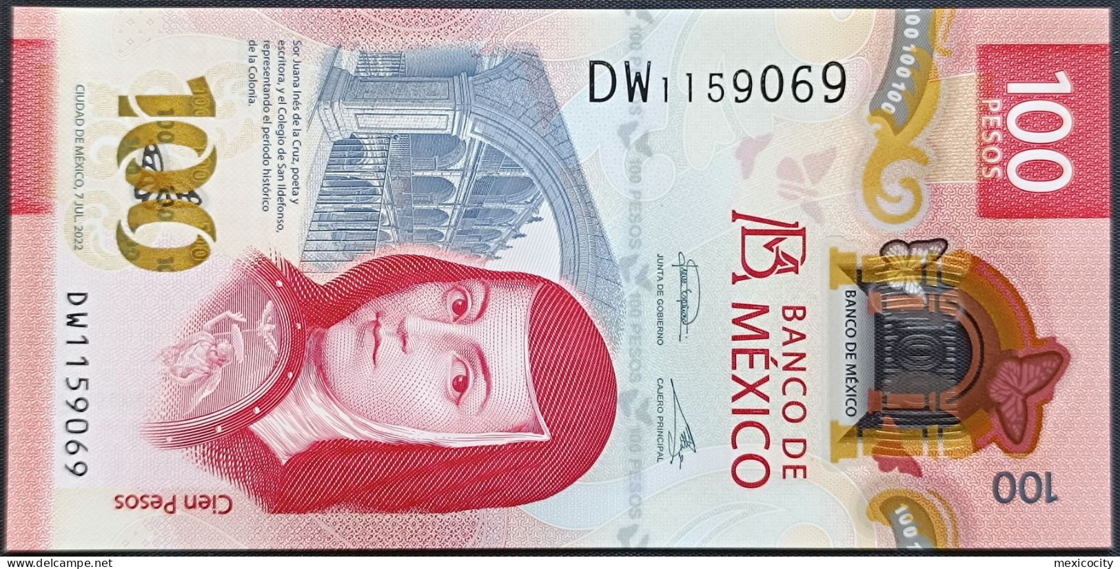 MEXICO $100 ! SERIES DW 7-July-2022 DATE ! Irene Esp. Sign. SOR JUANA POLYMER NOTE Mint BU Crisp Read Descr. For Notes - Mexique