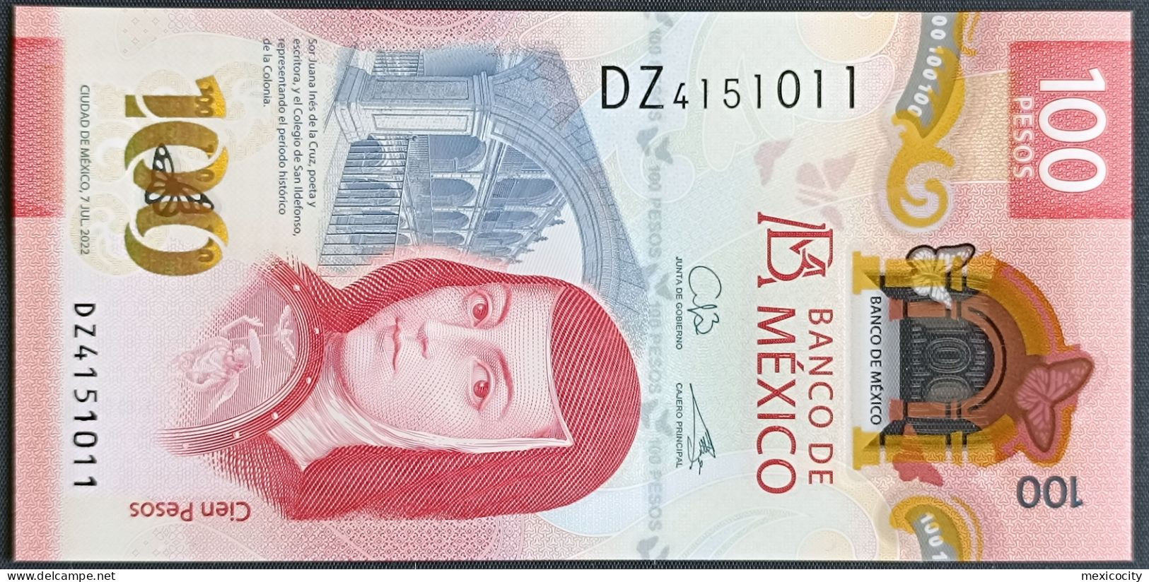 MEXICO $100 ! SERIES DZ 7-July-2022 DATE ! Galia Bor. Sign. SOR JUANA POLYMER NOTE Mint BU Crisp Read Descr. For Notes - Mexique