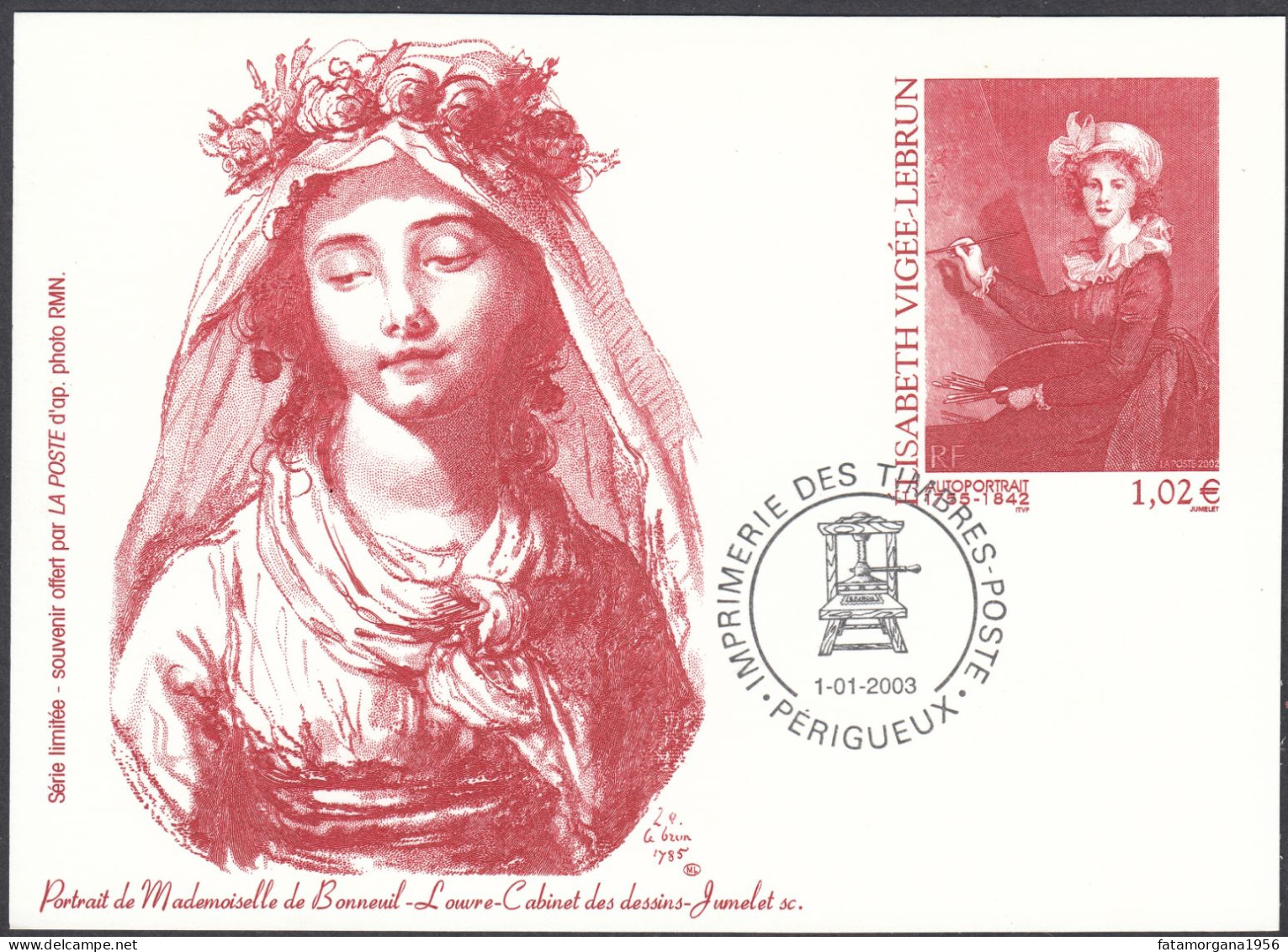 FRANCE - 2003 - Intero Postale Non Viaggiato, Serie Limitata, Souvenir Offerto Dalle Poste, Elisabeth Vigée Lebrun, - Pseudo-interi Di Produzione Ufficiale