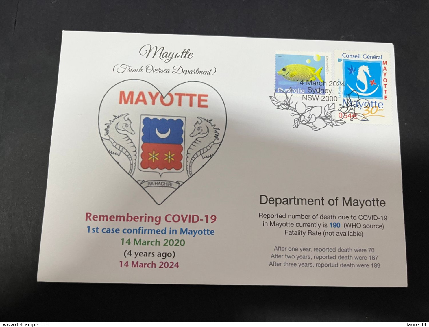 14-3-2024 (3 Y 2) COVID-19 4th Anniversary - Mayotte (French Oversea Department) - 14 March 2024 (Mayotte Flag Stamp) - Malattie