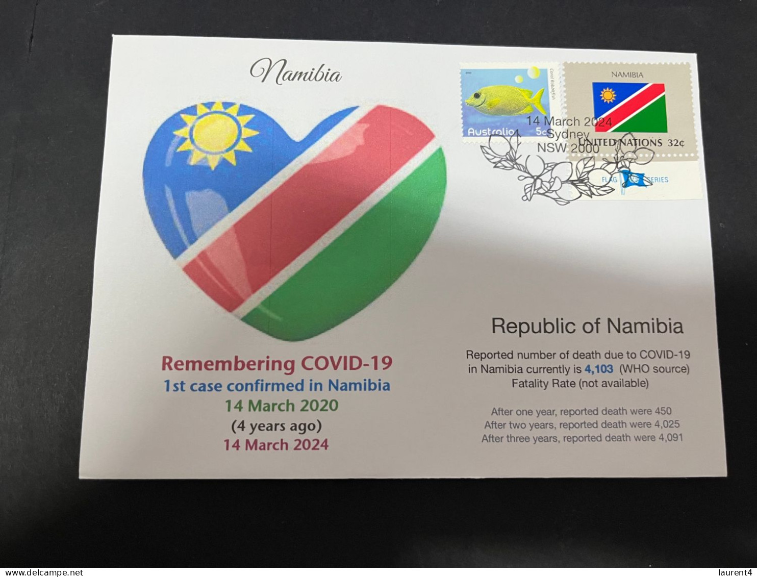 14-3-2024 (3 Y 2) COVID-19 4th Anniversary - Namiba - 14 March 2024 (with Namibia UN Flag Stamp) - Malattie