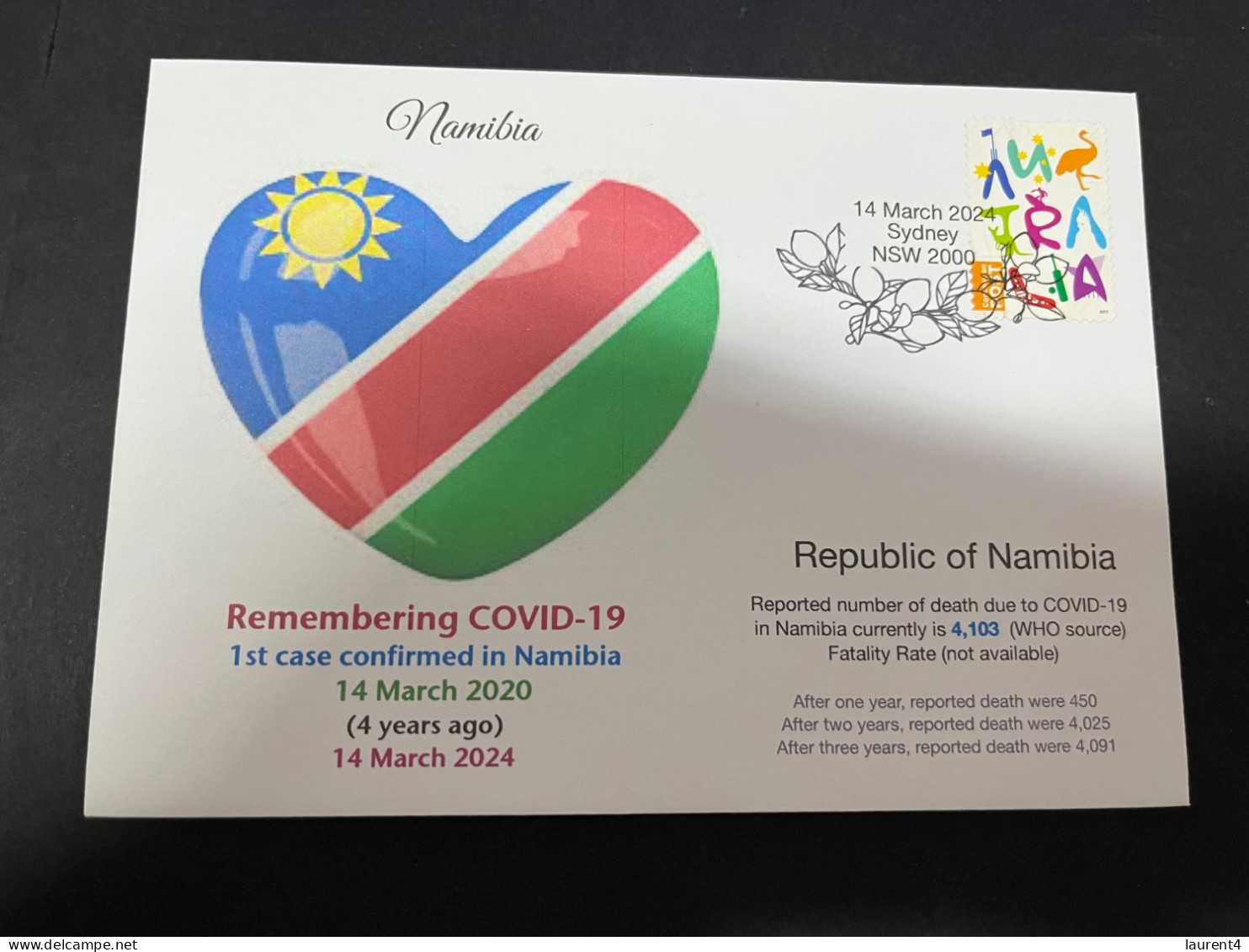 14-3-2024 (3 Y 2) COVID-19 4th Anniversary - Namibia - 14 March 2024 (with OZ Stamp) - Malattie