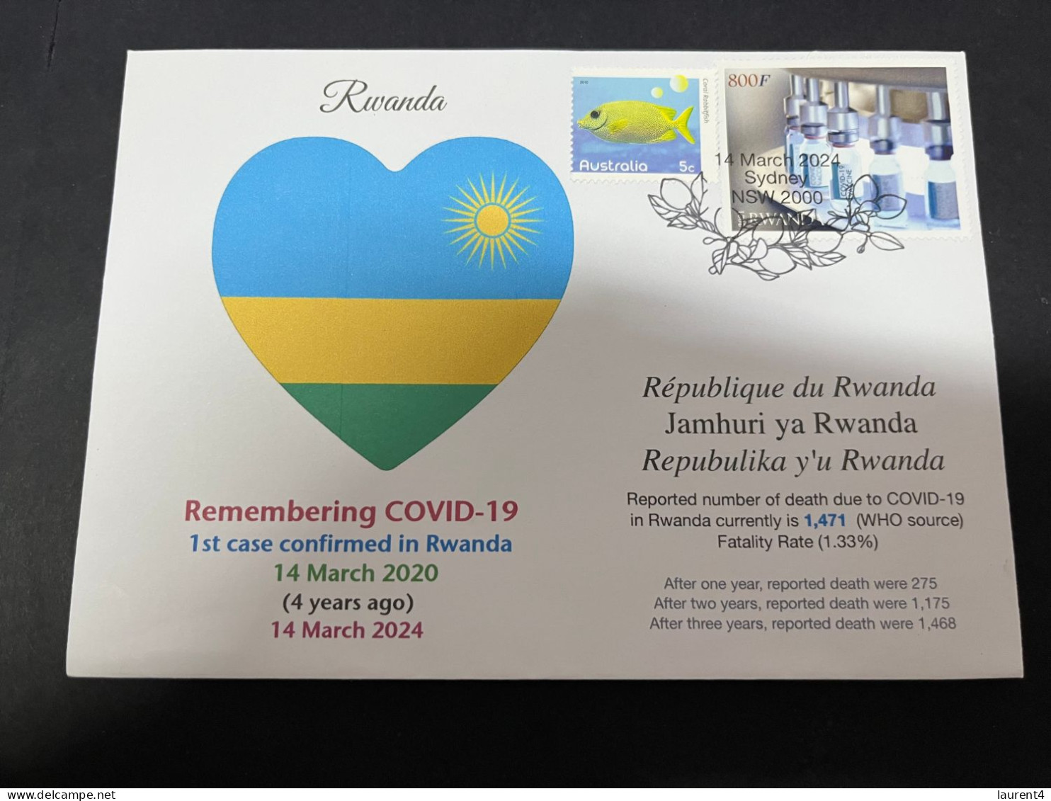 14-3-2024 (3 Y 2) COVID-19 4th Anniversary - Rwanda - 14 March 2024 (with Rwanda COVID-19 Stamp) - Malattie