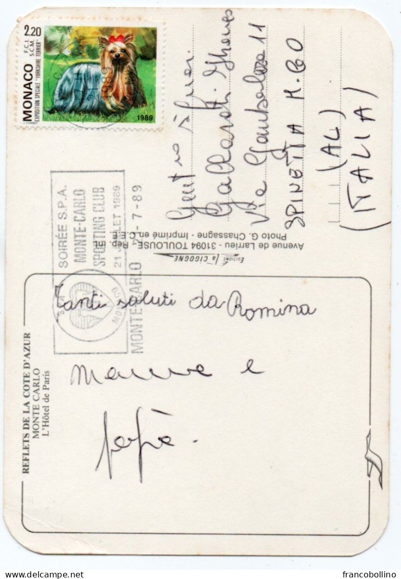 MONACO-MONTE CARLO - L'HOTEL DE PARIS / OLD CARS / ROLLS-ROYCE /ALFA ROMEO 33/THEMATIC STAMP-INTERNATIONAL DOG SHOW 1989 - Alberghi