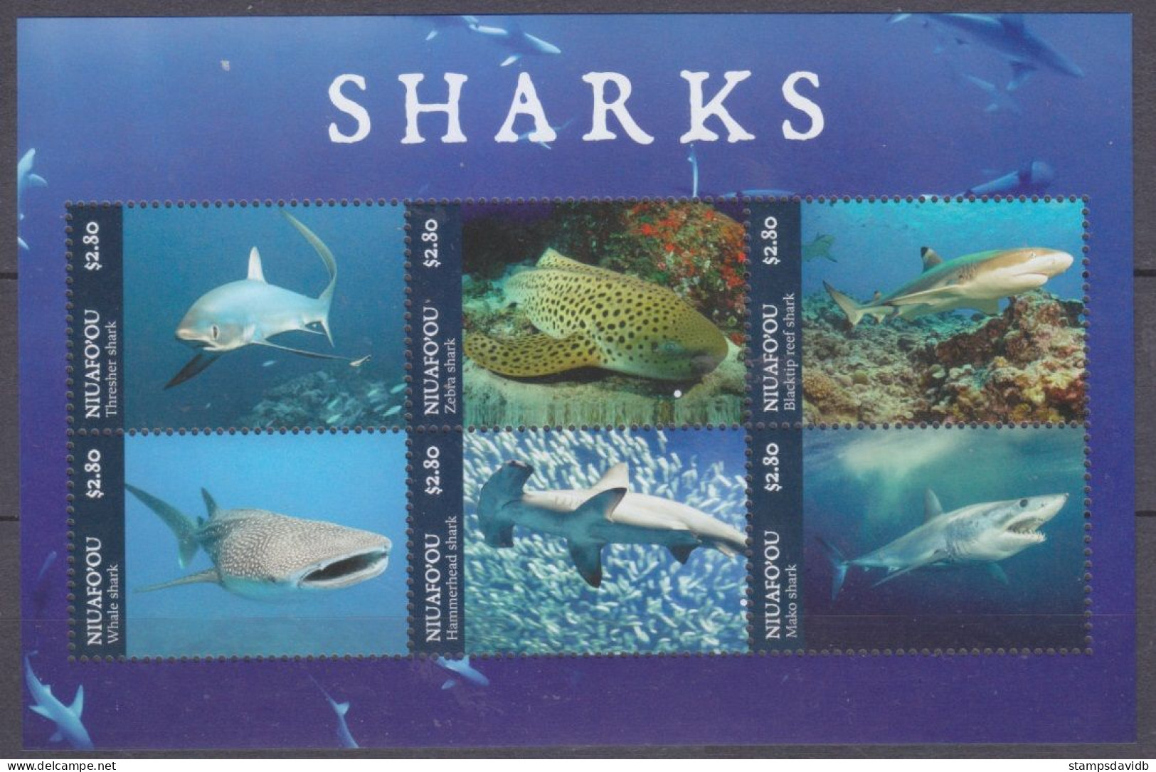 2019 Niuafo'ou 722-727/B85 Marine Fauna - Sharks 20,00 € - Dolphins