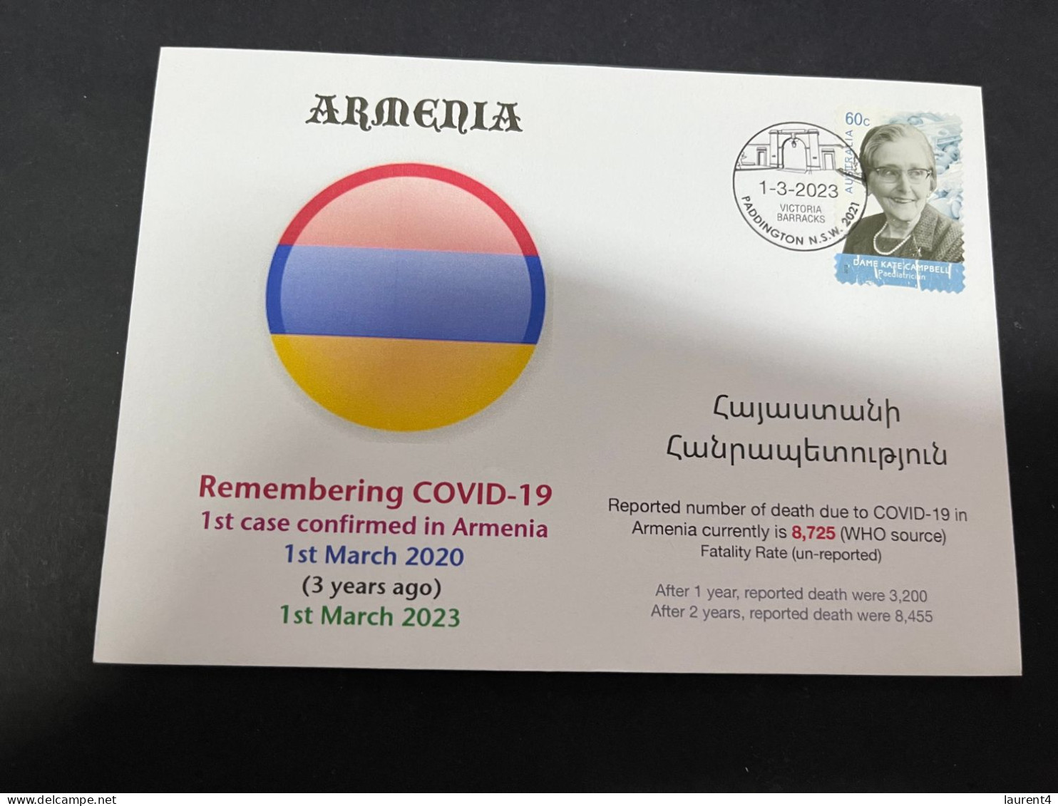 14-3-2024 (3 Y 4) COVID-19 4 3rd Anniversary - Armenia (with OZ Famous Doctor Stamp) - Malattie