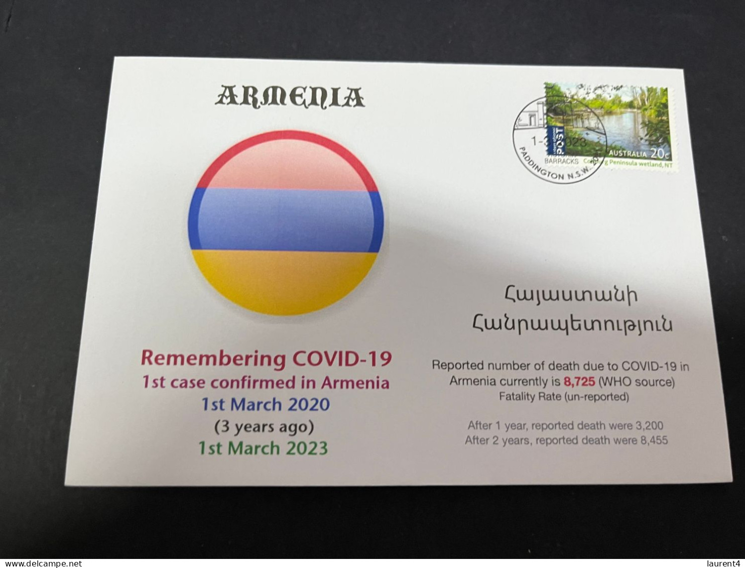 14-3-2024 (3 Y 4) COVID-19 4 3rd Anniversary - Armenia (with OZ Stamp) - Malattie