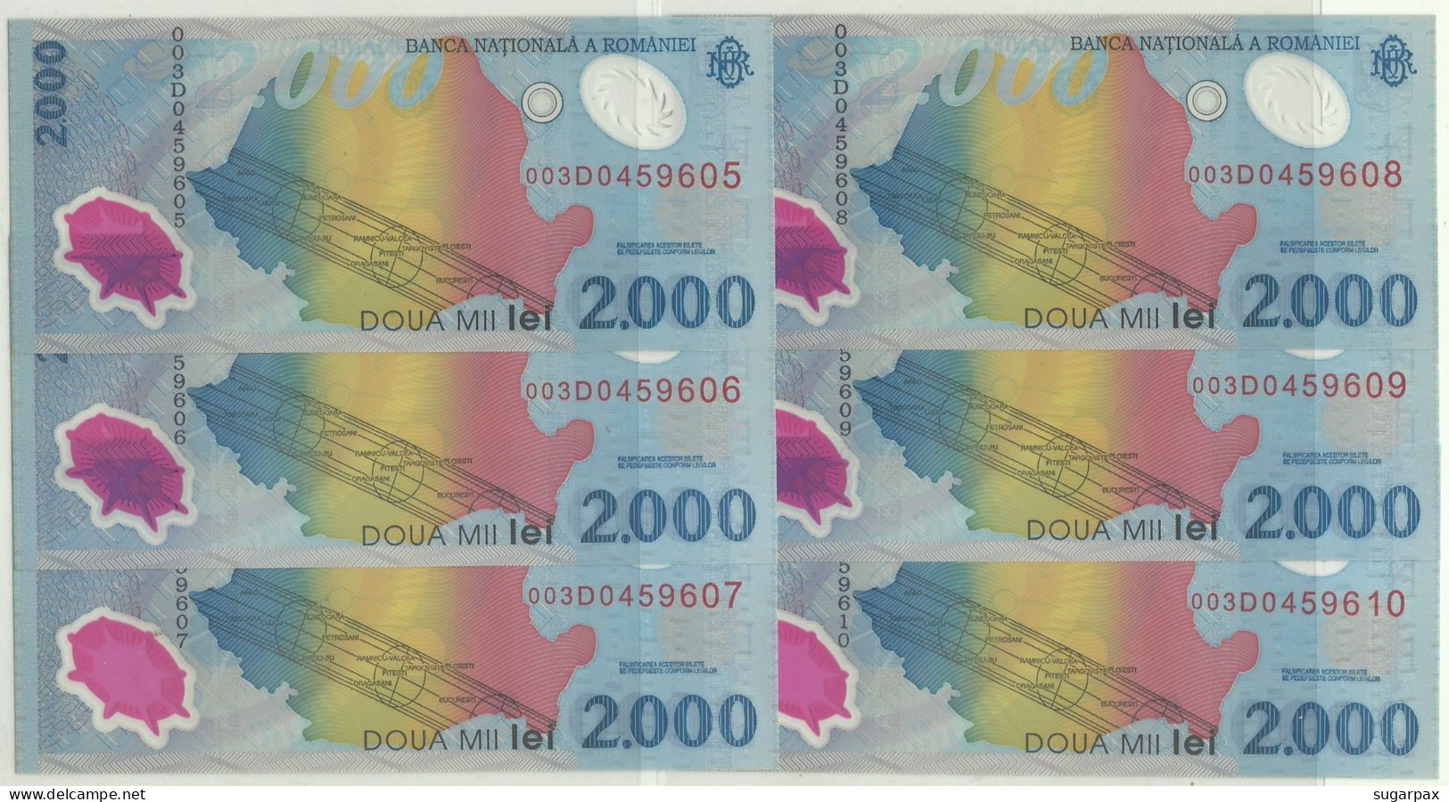 ROMANIA - 6 X 2.000 Lei - 1999 - Pick 111.a - Unc. - Série 003D - Total Solar ECLIPSE Commemorative POLYMER - 2000 - Romania