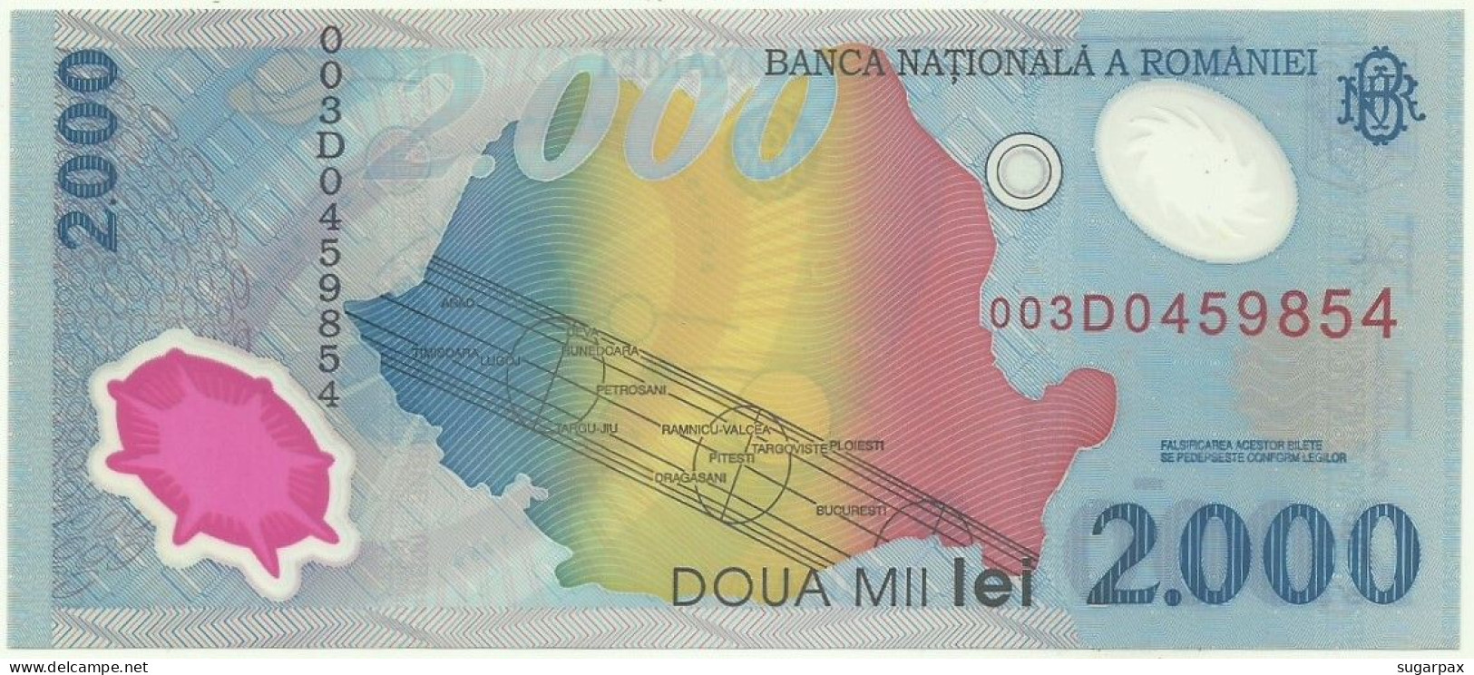 ROMANIA - 2.000 Lei - 1999 - Pick 111.a - Unc. - Série 003D - Total Solar ECLIPSE Commemorative POLYMER - 2000 - Roumanie