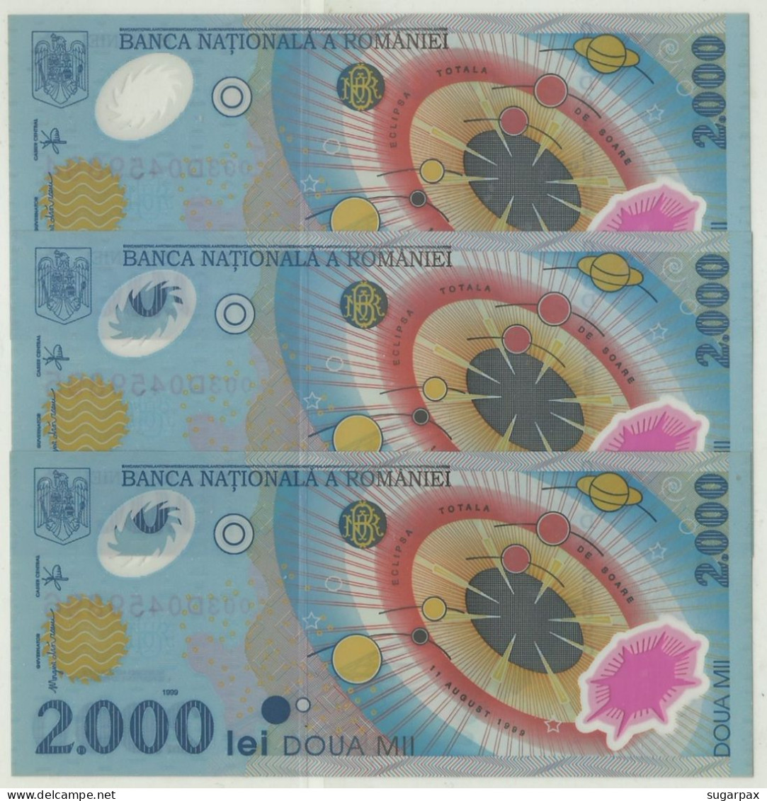 ROMANIA - 3 X 2.000 Lei - 1999 - Pick 111.a - Unc. - Série 003D - Total Solar ECLIPSE Commemorative POLYMER - 2000 - Rumania