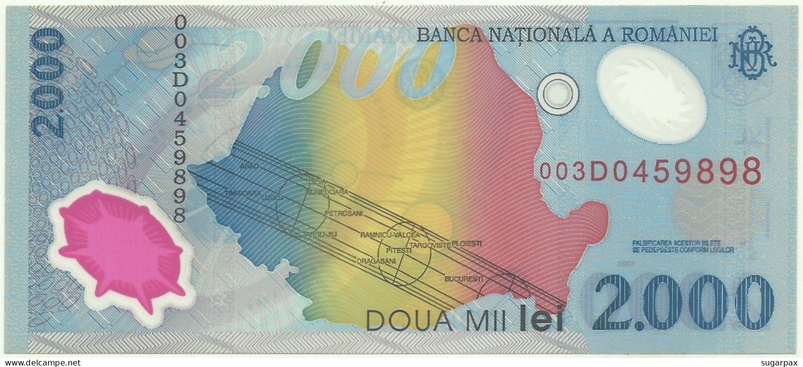 ROMANIA - 2.000 Lei - 1999 - Pick 111.a - Unc. - Série 003D - Total Solar ECLIPSE Commemorative POLYMER - 2000 - Romania