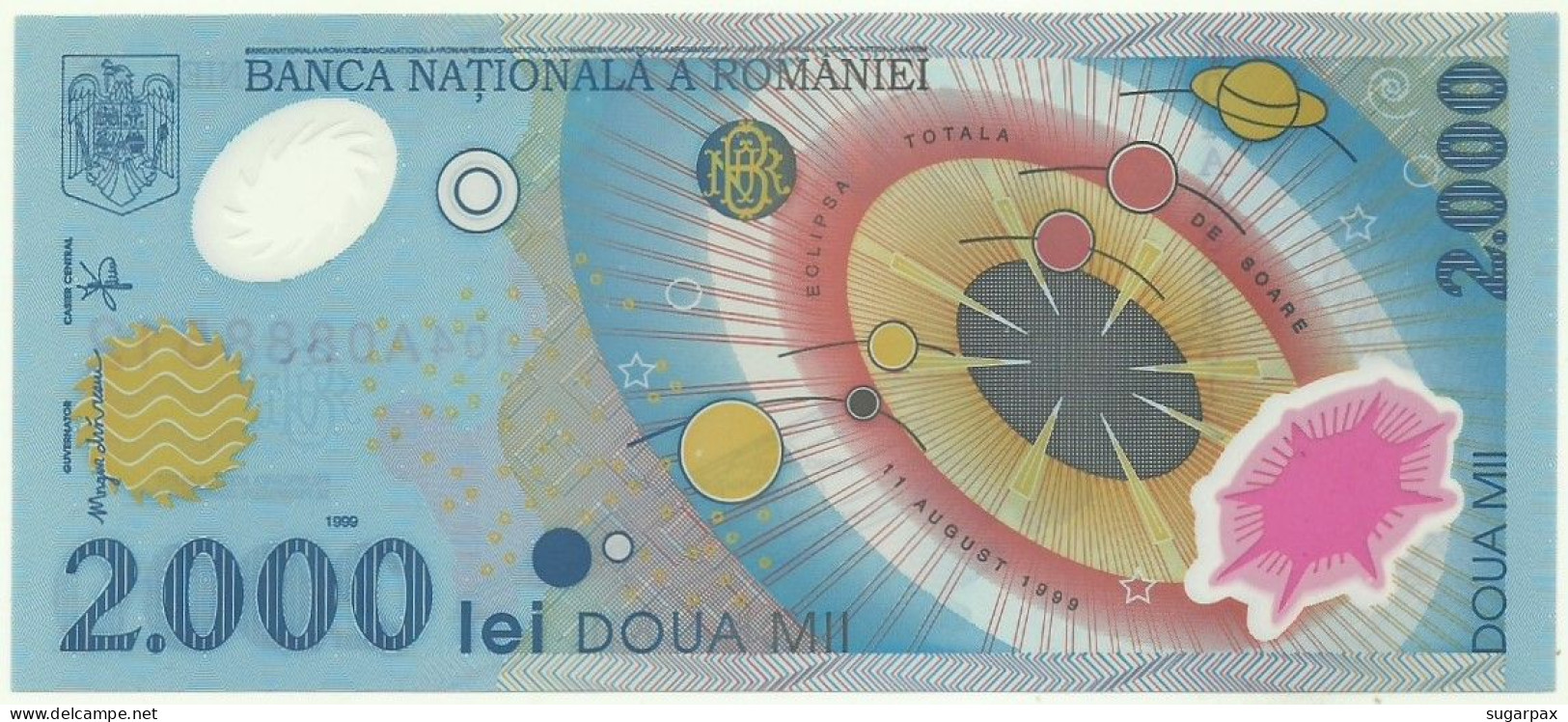 ROMANIA - 2.000 Lei - 1999 - Pick 111.a - Unc. - Série 004A - Total Solar ECLIPSE Commemorative POLYMER - 2000 - Roumanie