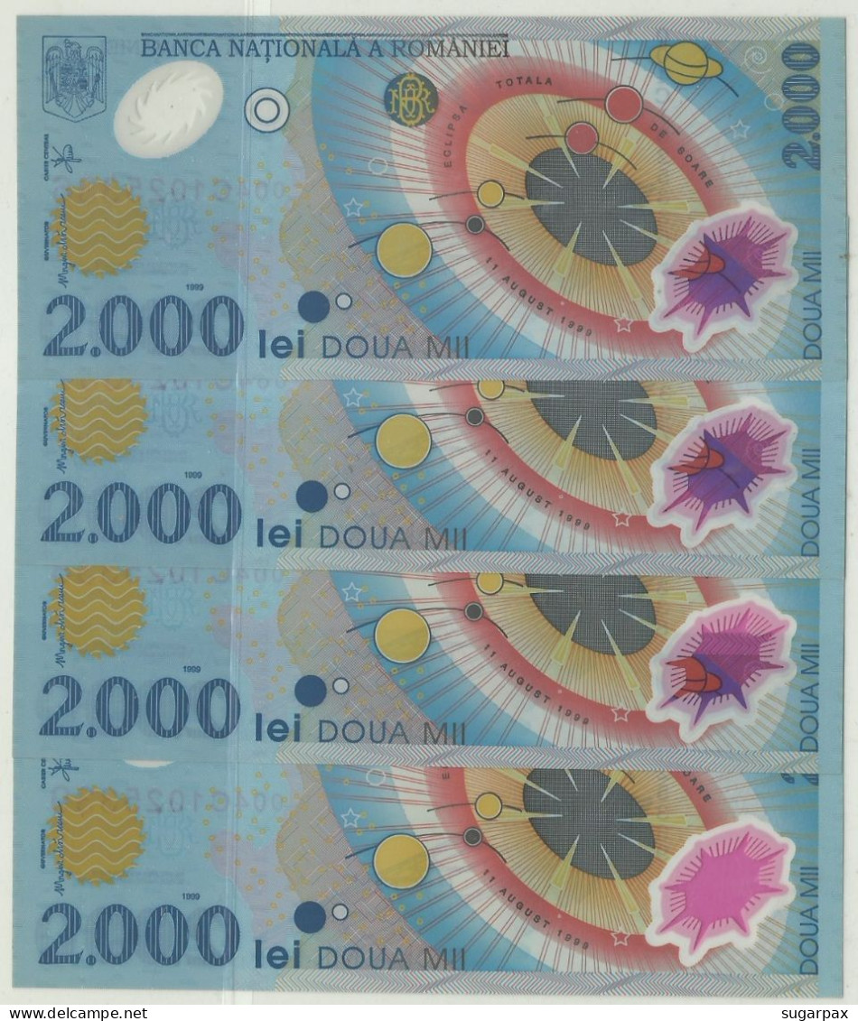 ROMANIA - 4 X 2.000 Lei - 1999 - Pick 111.a - Unc. - Série 004C - Total Solar ECLIPSE Commemorative POLYMER - 2000 - Roumanie