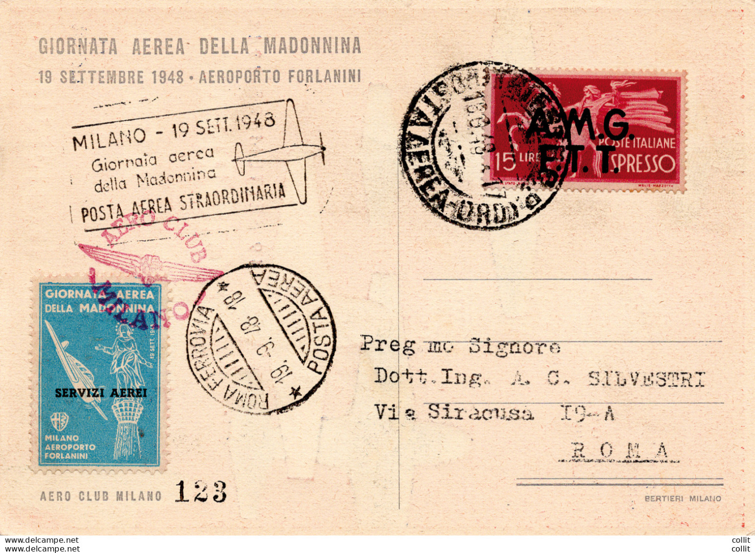 (Trieste) Milano/Roma Del 19.9.48 "Giornata Aerea Della Madonnina" - Airmail