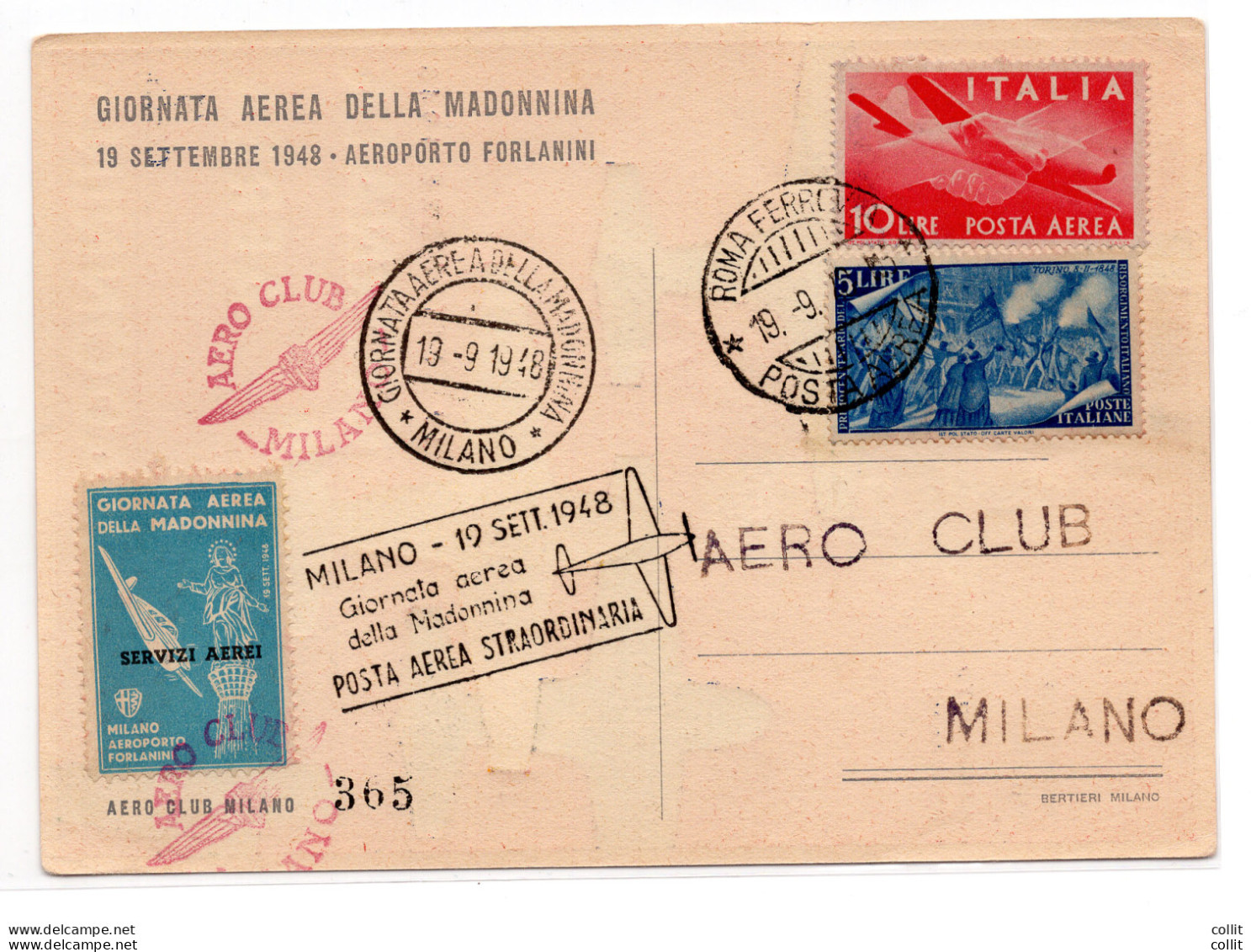 Milano/Roma Del 19.9.48 "Giornata Aerea Della Madonnina" - Airmail