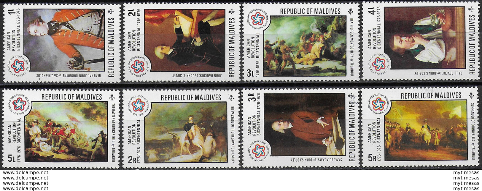 1976 Maldive American Revolution 8v. MNH SG N. 633/40 - Malediven (1965-...)