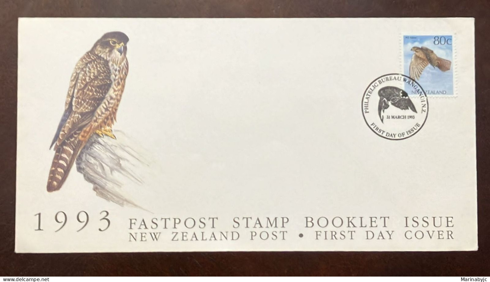 D)1993, NEW ZEALAND, FIRST DAY COVER, ISSUANCE EDITION OF THE FASTPOST STAMP BOOKLET WITH MAORI FALCON STAMP, FDC - Other & Unclassified