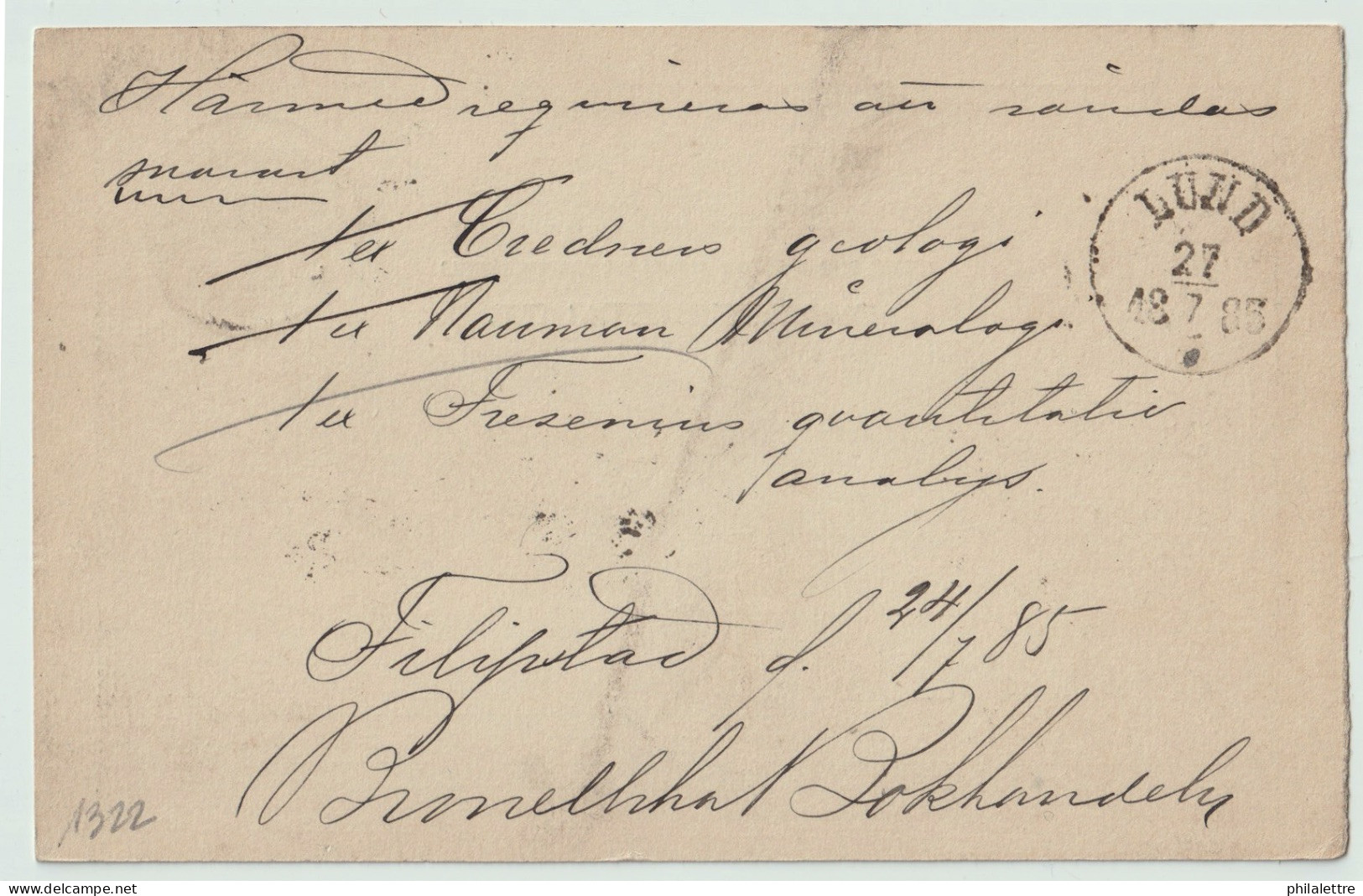 SUÈDE / SWEDEN - 1885 - "FILIPSTAD" CDS On 5ö Postal Card Mi.P9F Addressed To Lund - Brieven En Documenten